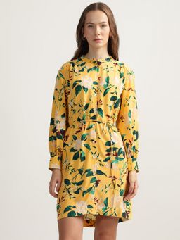 GANT - Yellow Printed Manderian Neck Full Sleeves Shirt Dress with Belt (Set of 2)