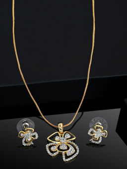 Estele - Gold Plated CZ Floret Designer Pendant Necklace for Women (Set of 2)