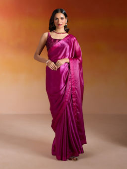 Gajra Gang - B-Desi Divas Purple Solid Textured Saree without Blouse