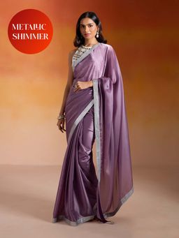 Gajra Gang - Lilac Purple Organza Sequin Embellished Saree Without Blouse Shaadi Squad