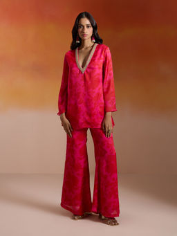 Gajra Gang - Red Satin Georgette Printed and Embellished Co-ord Set Hautie Bride (Set Of 2)