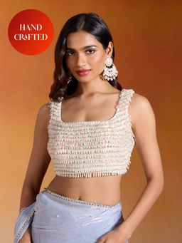 Gajra Gang - Off White Bead Tassel Stitched Blouse Nakhraali Nomads