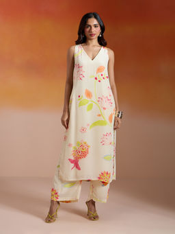Gajra Gang - Off White Modal Muslin Floral Printed Kurta and Pant Summer Sahelis