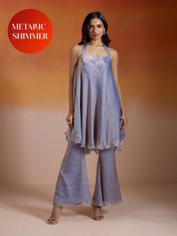 Gajra Gang - Ice Blue Tissue Chiffon Halter Kurta & Pant Nakhraali Nomads