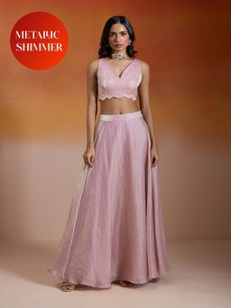 Gajra Gang - Rose Pink Tissue Chiffon Solid Lehenga with Blouse Nakhraali Nomads (Set of 2)