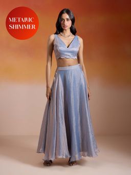 Gajra Gang - Ice Blue Tissue Chiffon Solid Lehenga with Blouse Nakhraali Nomads (Set of 2)