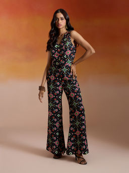 Gajra Gang - Black Modal Muslin Patola Printed Waistcoat with Pant Taash Panache