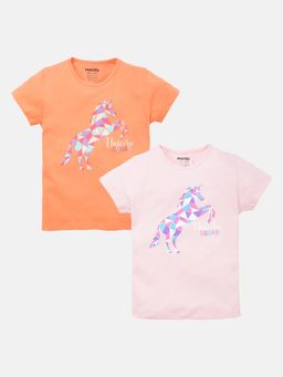 mackly - Girls Printed Cotton T-Shirt - Peach (Pack of 2)