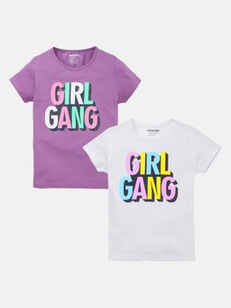 mackly - Girls Printed Cotton T-Shirt - Purple (Pack of 2)