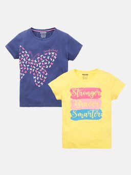 mackly - Girls Printed Cotton T-Shirt - Navy Blue (Pack of 2)