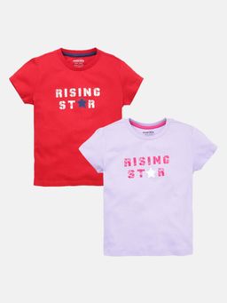 mackly - Girls Printed Cotton T-Shirt - Red (Pack of 2)