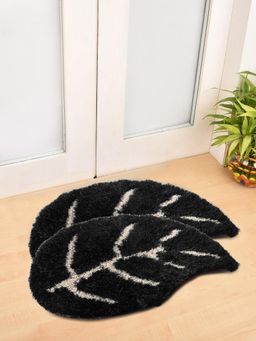 FABINALIV - Pack of 2 Black Floral Polyester Door Mats