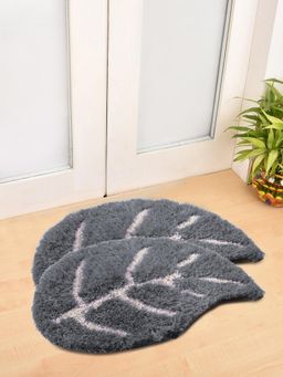 FABINALIV - Pack of 2 Grey Floral Polyester Door Mats