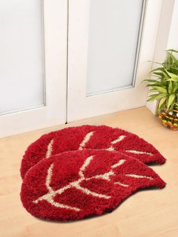 FABINALIV - Pack of 2 Red Floral Polyester Door Mats