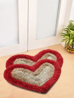 FABINALIV - Pack of 2 Red Solid Polyester Door Mats