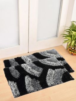 FABINALIV - Pack of 2 Black Geometric Polyester Door Mats