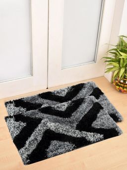 FABINALIV - Pack of 2 Grey Geometric Polyester Door Mats