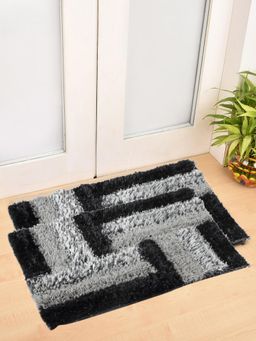 FABINALIV - Pack of 2 Black Geometric Polyester Door Mats