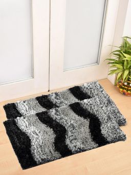 FABINALIV - Pack of 2 Black Abstract Polyester Door Mats