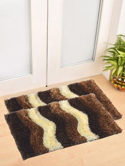 FABINALIV - Pack of 2 Brown Abstract Polyester Door Mats