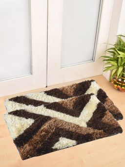 FABINALIV - Pack of 2 Brown Geometric Polyester Door Mats