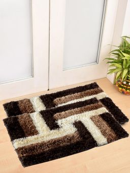 FABINALIV - Pack of 2 Brown Geometric Polyester Door Mats