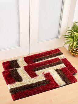 FABINALIV - Pack of 2 Red Geometric Polyester Door Mats