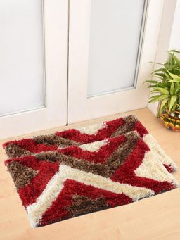 FABINALIV - Pack of 2 Red Geometric Polyester Door Mats