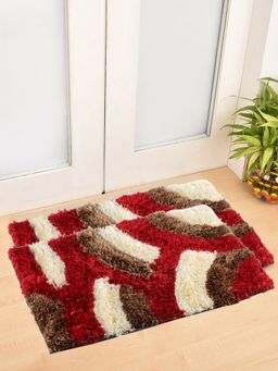 FABINALIV - Pack of 2 Red Geometric Polyester Door Mats