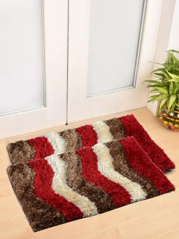 FABINALIV - Pack of 2 Red Abstract Polyester Door Mats