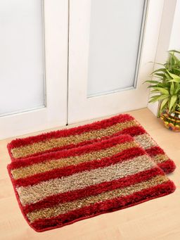 FABINALIV - Pack of 2 Red Striped Polyester Door Mats