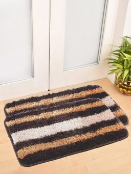 FABINALIV - Pack of 2 Brown Striped Polyester Door Mats