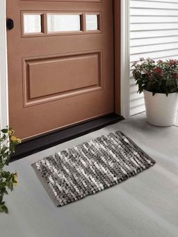 FABINALIV - Brown Striped Cotton Blend Door Mat