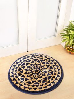 FABINALIV - Navy Blue Geometric Cotton Blend Door Mat