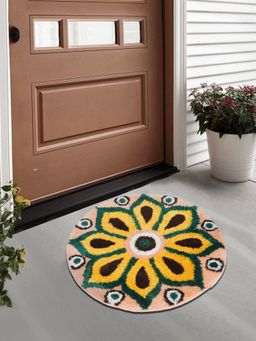 FABINALIV - Multicolor Geometric Cotton Blend Anti Skid Door Mat
