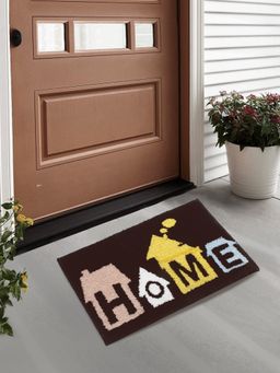 FABINALIV - Brown Geometric Cotton Blend Anti Skid Door Mat