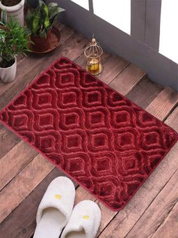 FABINALIV - Maroon Geometric Cotton Blend Ultra Soft Anti Skid Door Mat