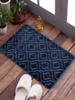 FABINALIV - Navy Blue Geometric Cotton Blend Ultra Soft Anti Skid Door Mat