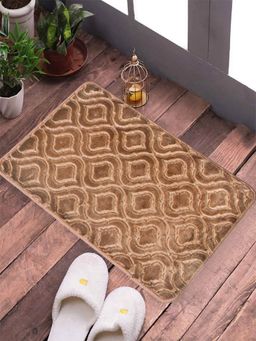 FABINALIV - Brown Geometric Cotton Blend Ultra Soft Anti Skid Door Mat