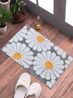 FABINALIV - Grey Floral Cotton Blend Anti Skid Door Mat