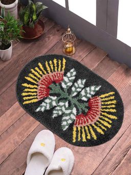 FABINALIV - Grey Abstarct Cotton Blend Anti Skid Door Mat