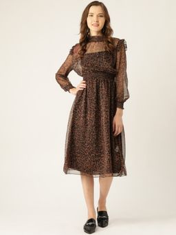 ANVI Be Yourself - Animal Print Fit & Flare Dress Brown & black