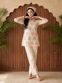 ZUMMER - Off White Pure Cotton Embroidered Co-ord Set