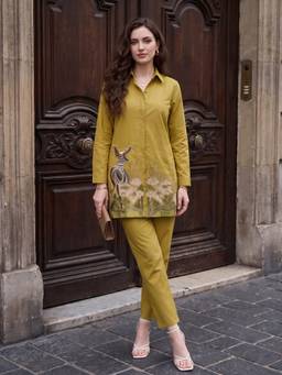 ZUMMER - Mustard Pure Cotton Embroidered Co-ord Set