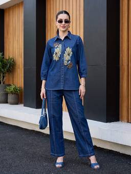 ZUMMER - Blue Denim Embroidered Co-ord Set