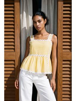 VALERE - Yellow Scalloped Peplum Top
