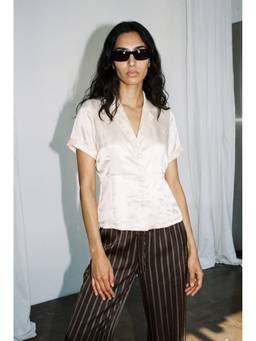 VALERE - Cream Satin Short Sleeve Blazer Shirt