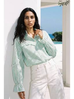 VALERE - Green Stripe Ruffle Shirt