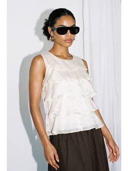 VALERE - White Tiered Ruffle Silk Organza Top