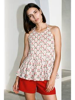 VALERE - Off White Posy Halter Pleated Top